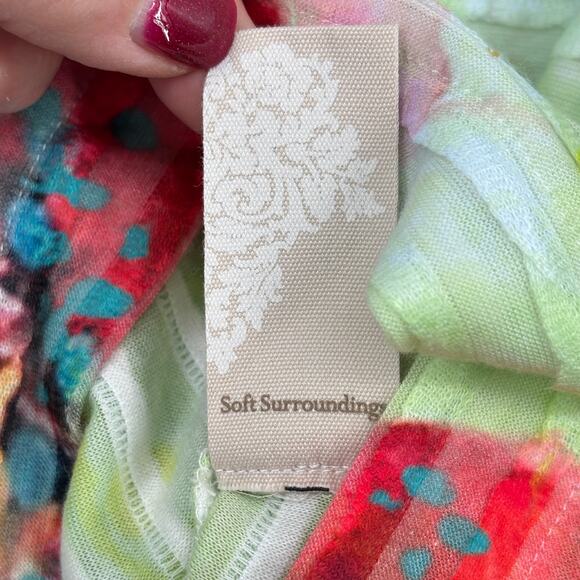 Soft Surroundings Blouse Top Size M Rainbow Floral Textured 3/4 Sleeve Stretch - Picture 11 of 11
